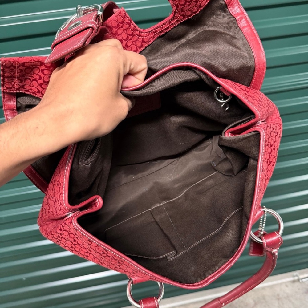 Vintage Coach buckle large shoulder bag satchel red canvas y2k - Picture 6 of 6
